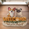 Custom Shaped Doormat - Personalized Birthday Gifts For Dog Lovers, Dog Dad And Mom - Welcome To Our Dog Home