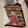 Personalised Blanket - Book Lover Gifts For Readers, Bookworms - Reading Is My Happy Place