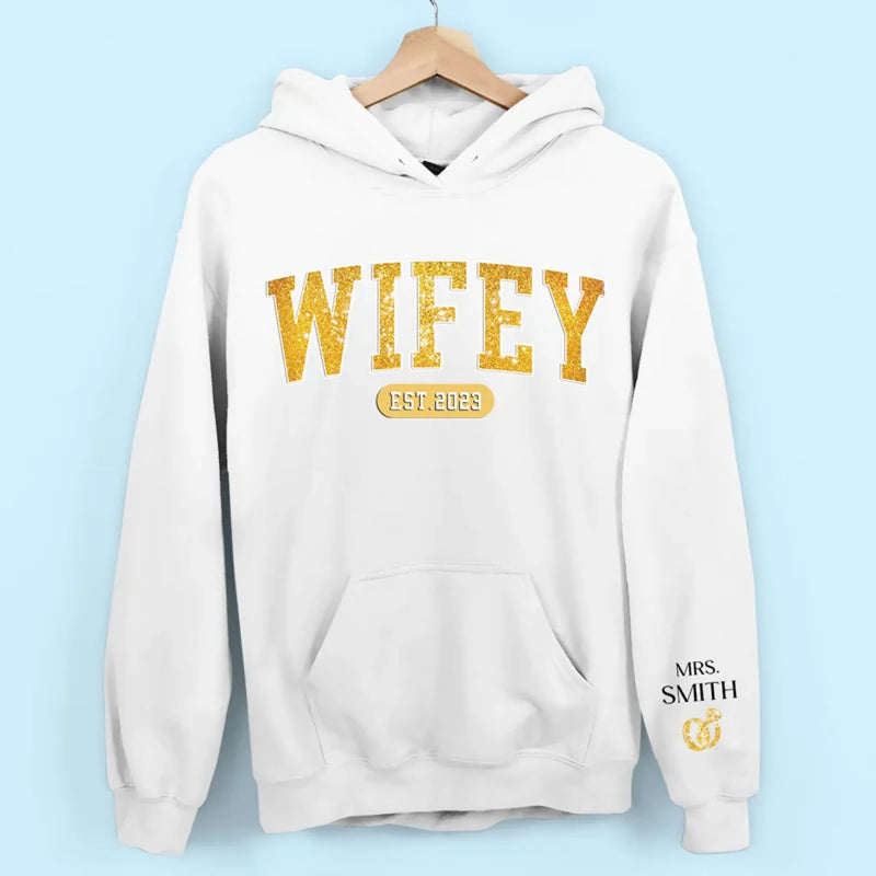 Mrs Est - Couple Personalized Custom Unisex Sweatshirt With Design On Sleeve - Gift For Husband Wife, Anniversary