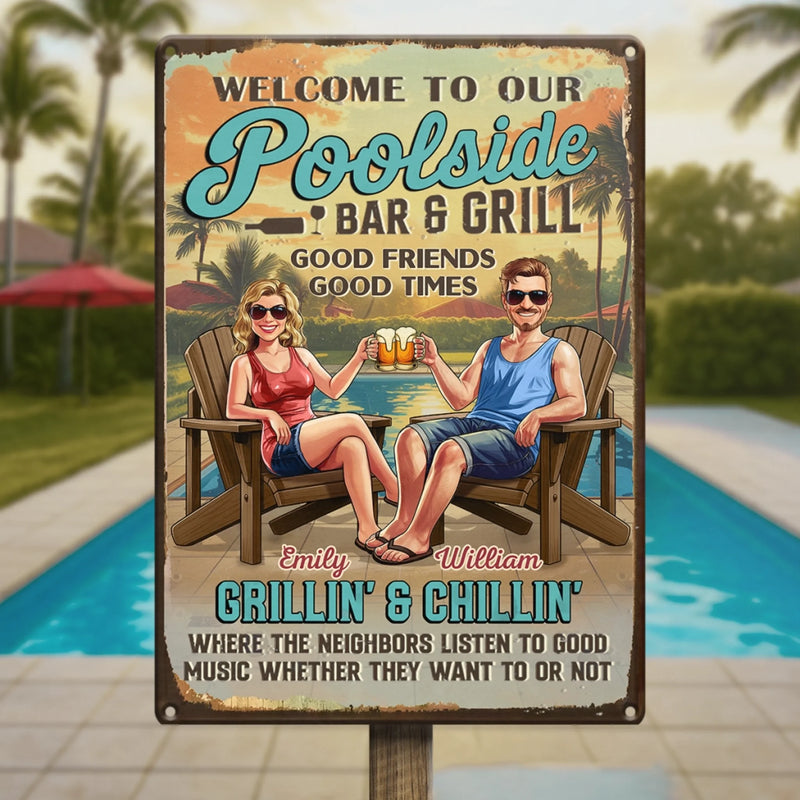Custom Home Decor Metal Sign - Personalized Anniversary Wedding Gifts For Husband And Wife, Him And Her - Poolside Vibes Only
