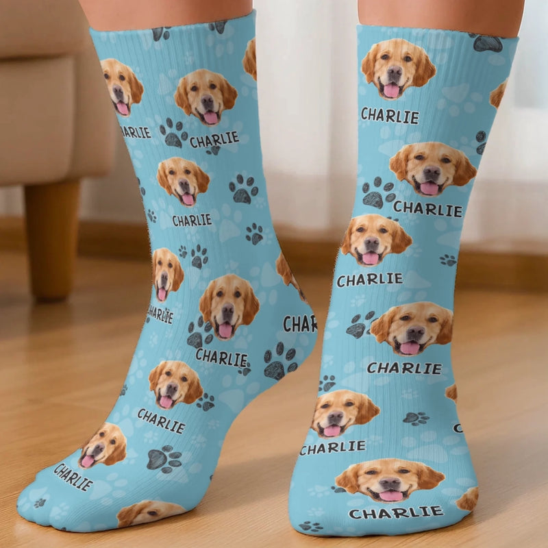 Custom Photo Middle Tube Socks - Personalized  Birthday Gifts For Dog Cat Lovers, Dog Dad And Mom, Cat Owners - Professional Poop Picker