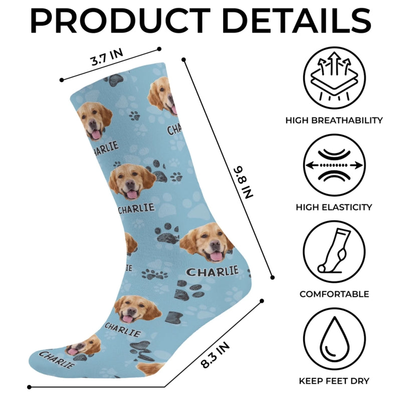 Custom Photo Middle Tube Socks - Personalized  Birthday Gifts For Dog Cat Lovers, Dog Dad And Mom, Cat Owners - Professional Poop Picker