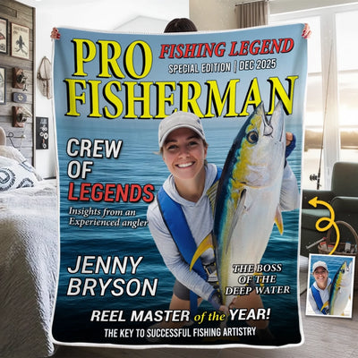 Custom Photo Magazine Blanket - Personalized Christmas Birthday Fishing Gifts For Fisherman - Masters Of The Deep