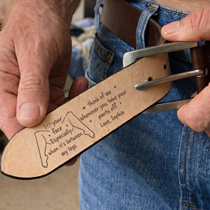 Custom Engraved Leather Belt - Personalized Anniversary Wedding Gifts For Husband And Wife, Him And Her - Our Hearts Stay Close
