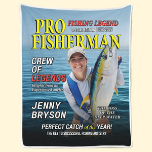 Custom Photo Magazine Blanket - Personalized Christmas Birthday Fishing Gifts For Fisherman - Masters Of The Deep