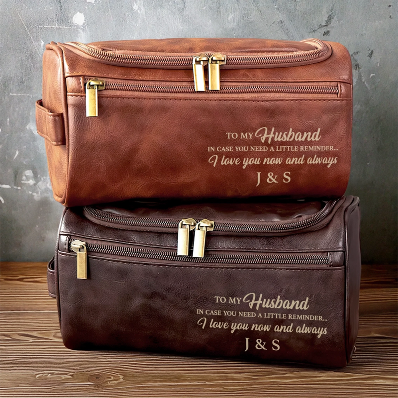 Personalised Leather Toiletry Bag – Birthday Gift for Husband – For the Man I Love