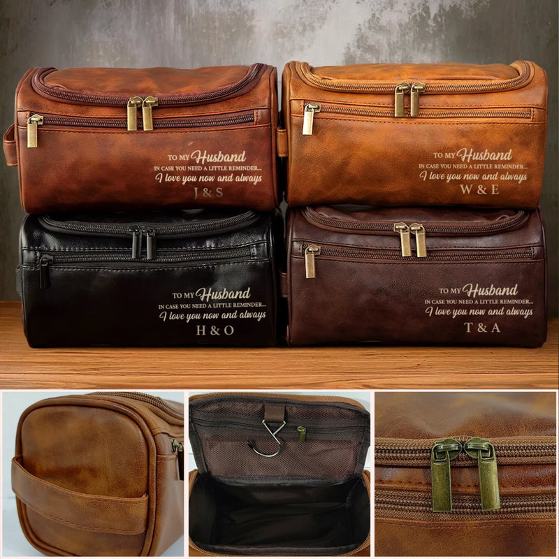 Personalised Leather Toiletry Bag – Birthday Gift for Husband – For the Man I Love