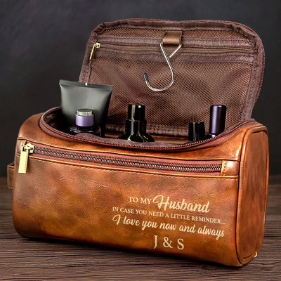 Personalised Leather Toiletry Bag – Birthday Gift for Husband – For the Man I Love