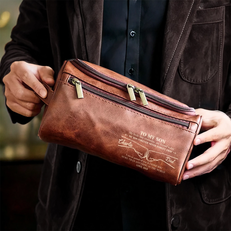 Personalised Leather Toiletry Bag – Birthday Gift for Son – Carry Confidence Wherever You Go