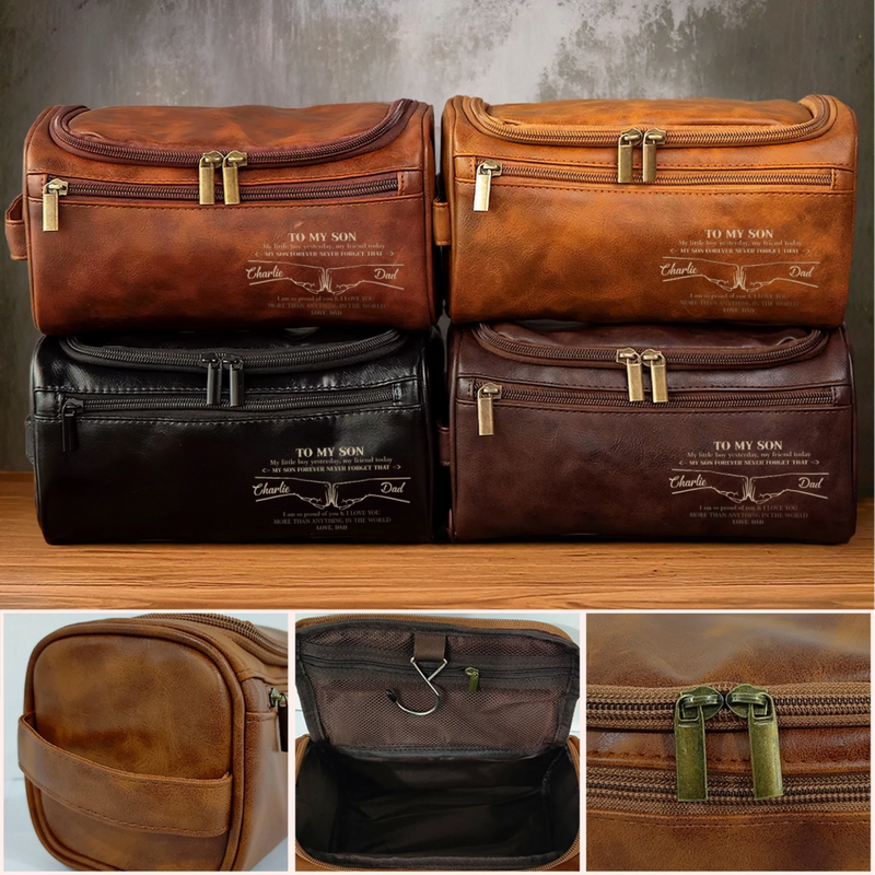 Personalised Leather Toiletry Bag – Birthday Gift for Son – Carry Confidence Wherever You Go