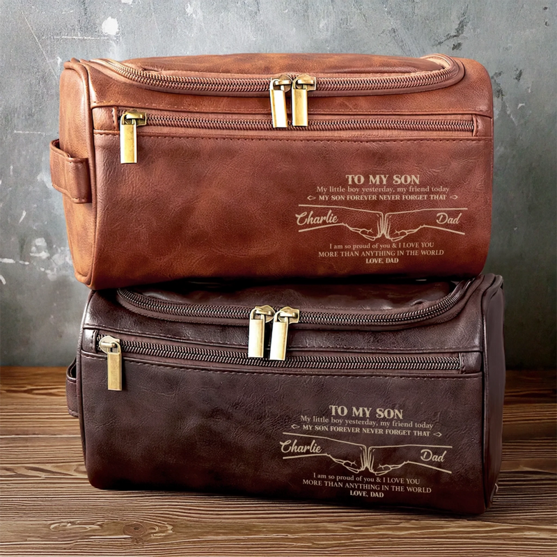Personalised Leather Toiletry Bag – Birthday Gift for Son – Carry Confidence Wherever You Go