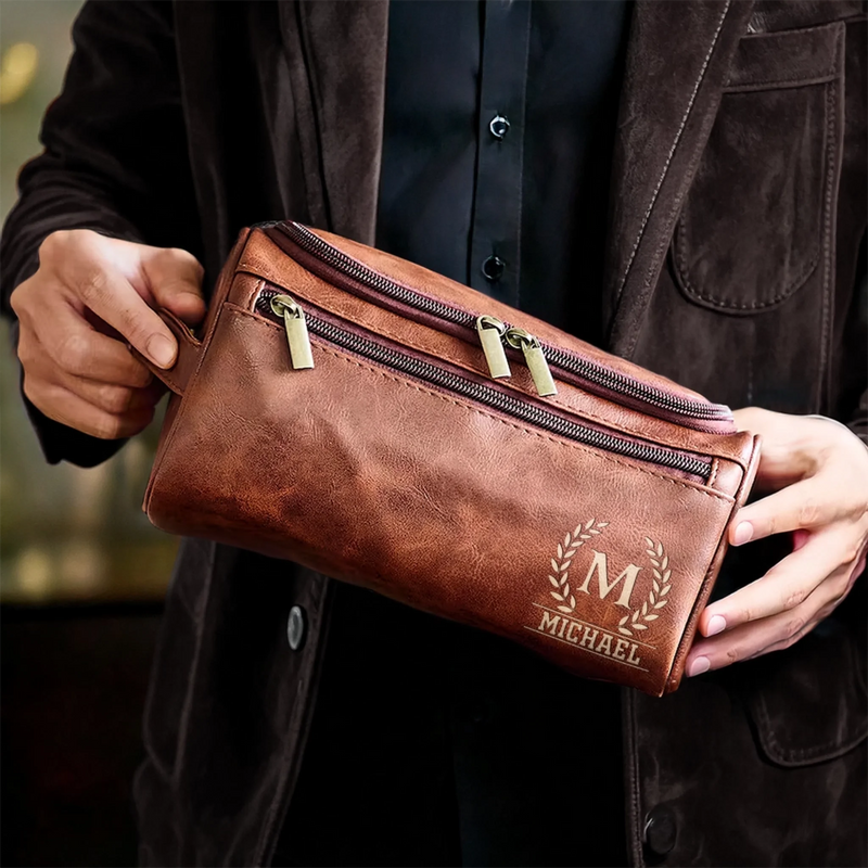 Personalised Leather Toiletry Bag – Birthday Gift for Dad, Brother, Grandpa or Husband – Built for Every Path