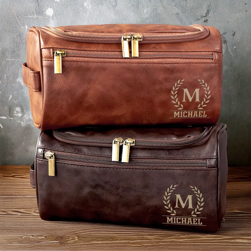 Personalised Leather Toiletry Bag – Birthday Gift for Dad, Brother, Grandpa or Husband – Built for Every Path