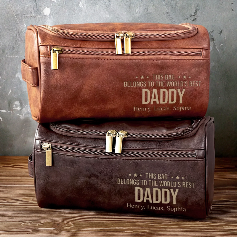 Personalised Leather Toiletry Bag – Birthday Gift for Dad or Grandpa – Guided by Their Endless Love
