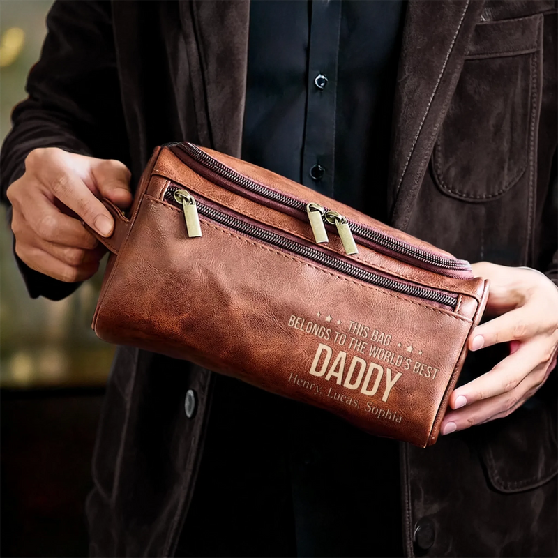 Personalised Leather Toiletry Bag – Birthday Gift for Dad or Grandpa – Guided by Their Endless Love