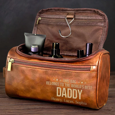 Personalised Leather Toiletry Bag – Birthday Gift for Dad or Grandpa – Guided by Their Endless Love