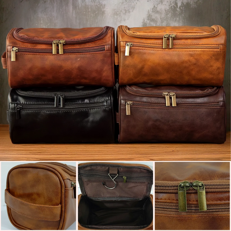 Personalised Leather Toiletry Bag – Birthday Gift for Dad, Brother, Grandpa or Husband – For the Man Who’s Always on the Move