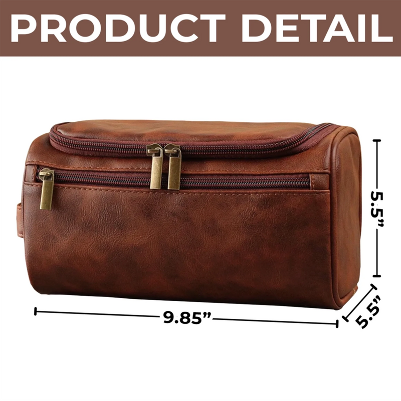 Personalised Leather Toiletry Bag – Birthday Gift for Dad, Brother, Grandpa or Husband – For the Man Who’s Always on the Move