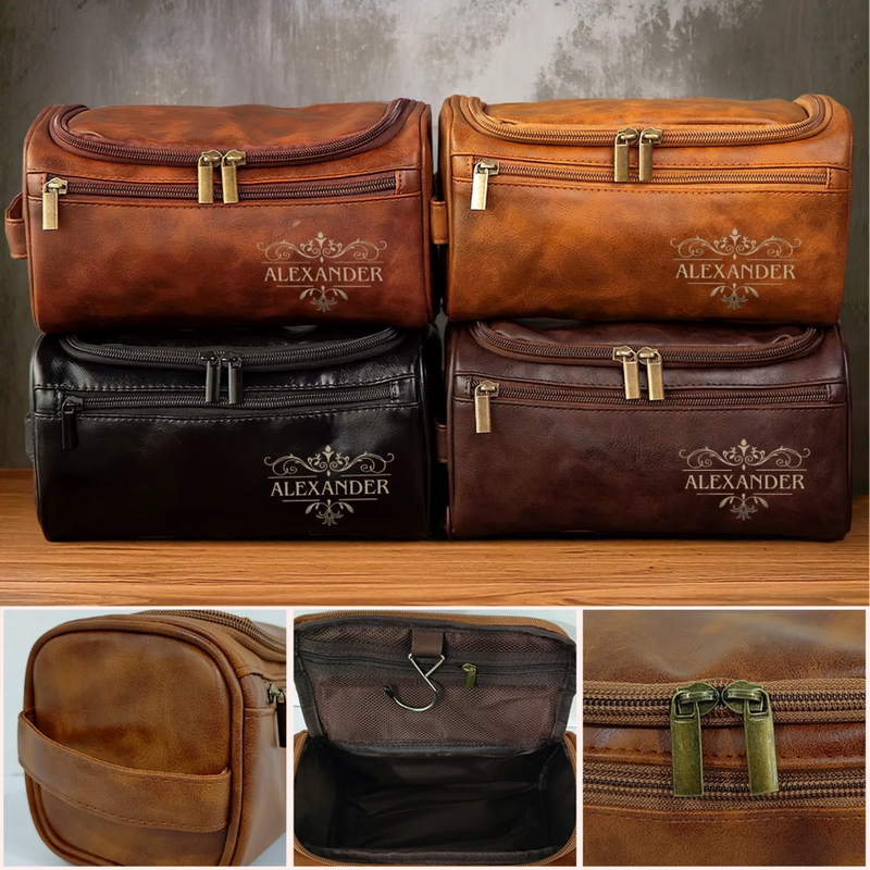 Personalised Leather Toiletry Bag – Birthday Gift for Dad, Brother, Grandpa or Husband – Crafted for a Good Man