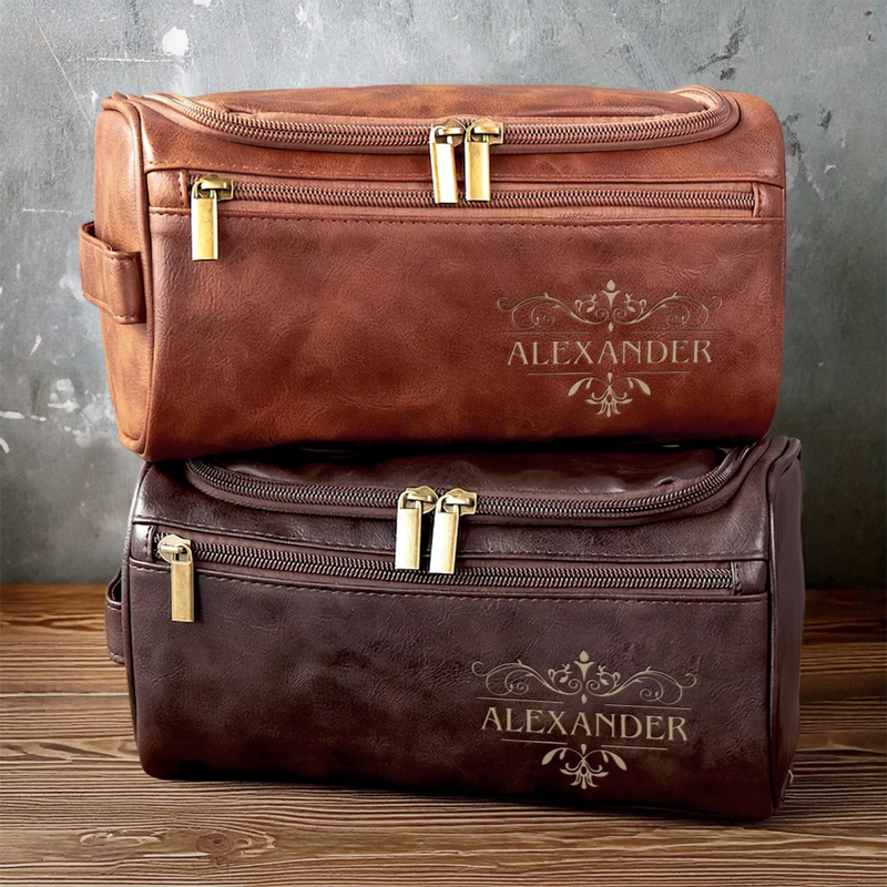 Personalised Leather Toiletry Bag – Birthday Gift for Dad, Brother, Grandpa or Husband – Crafted for a Good Man