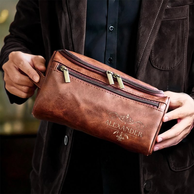 Personalised Leather Toiletry Bag – Birthday Gift for Dad, Brother, Grandpa or Husband – Crafted for a Good Man