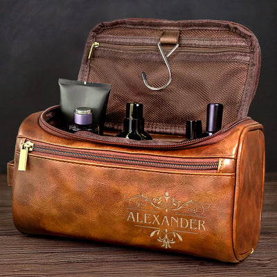 Personalised Leather Toiletry Bag – Birthday Gift for Dad, Brother, Grandpa or Husband – Crafted for a Good Man