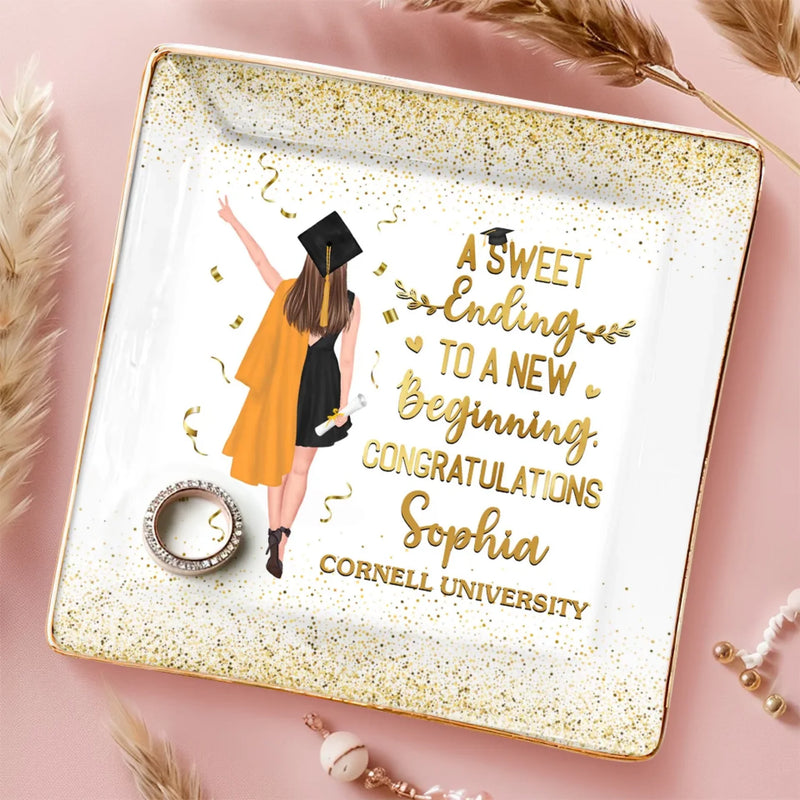 Personalised Jewellery Dish – Graduation Gift for Brother or Sister – A Golden Future Begins Today