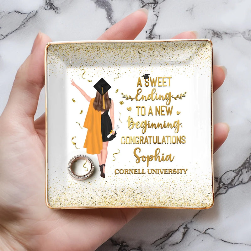 Personalised Jewellery Dish – Graduation Gift for Brother or Sister – A Golden Future Begins Today