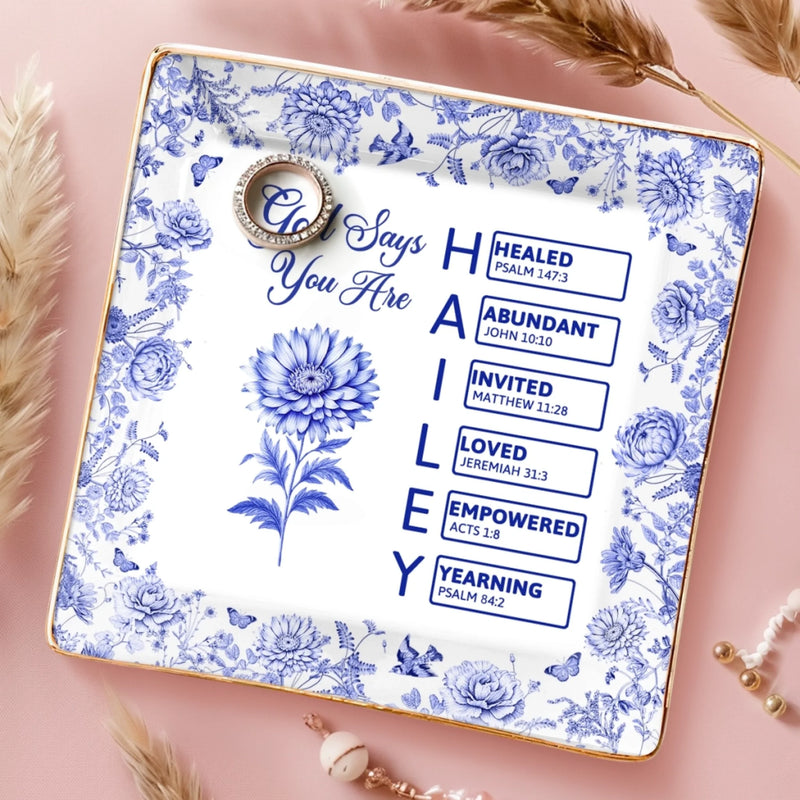 Personalised Jewellery Dish – Birthday Gift for Best Friend, Sister or BFF – Blessed and Loved