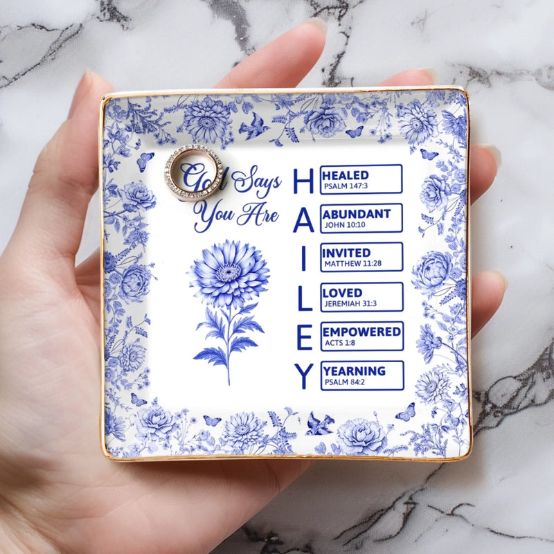Personalised Jewellery Dish – Birthday Gift for Best Friend, Sister or BFF – Blessed and Loved