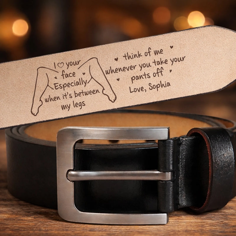Personalised Engraved Leather Belt – Anniversary Gift for Husband or Partner – Our Hearts Stay Close