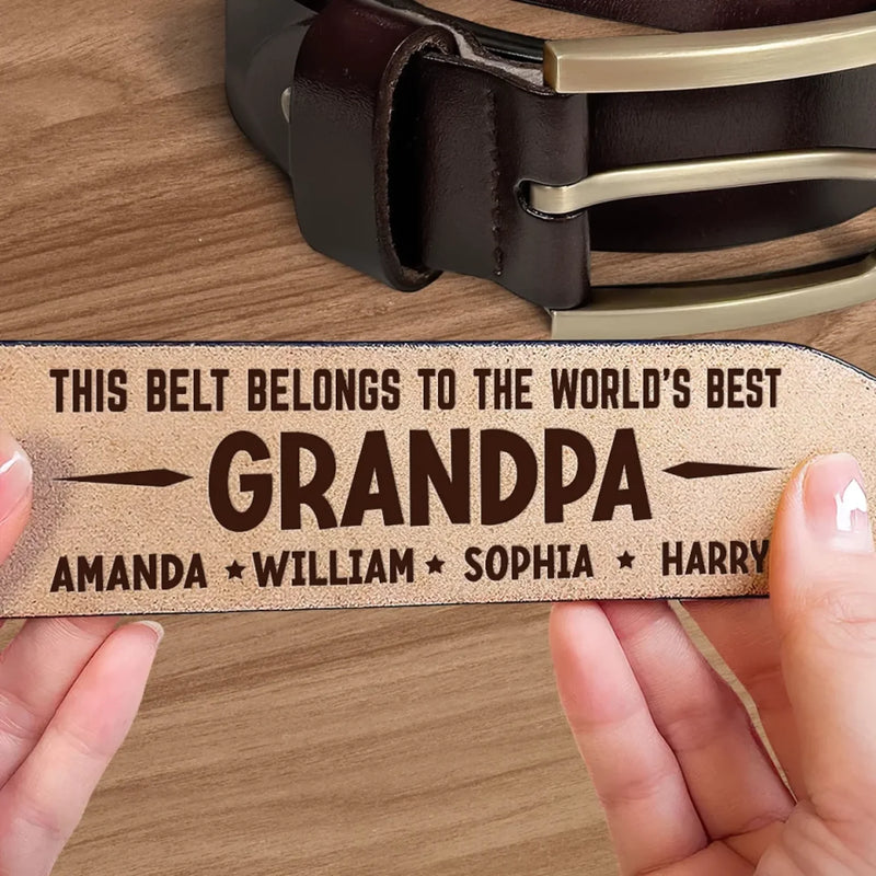 Personalised Engraved Leather Belt – Father’s Day Gift for Dad or Grandpa – Strong Roots, Strong Dad, Strong Love