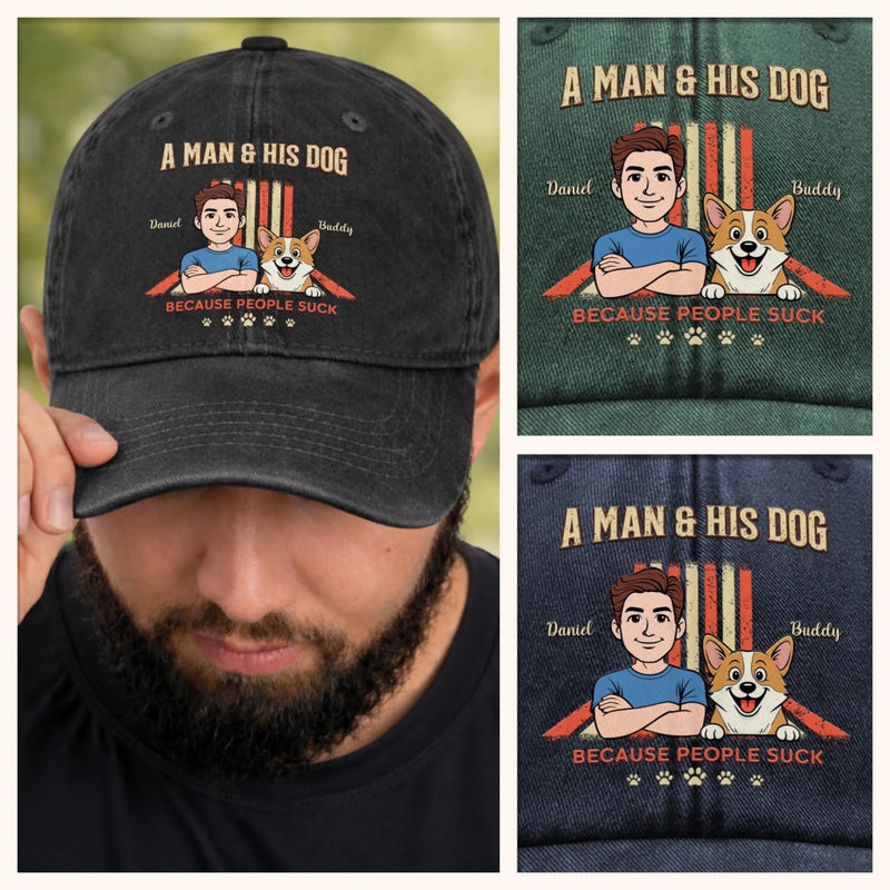 Personalised Vintage Washed Denim Cap – Birthday Gift for Dog Lovers or Dog Mum and Dad – Easily Distracted by Dogs