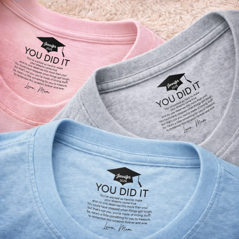 Personalised Inside Neck Print T-Shirt – Graduation Gift for Son, Daughter – The Adventure Begins