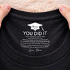 Personalised Inside Neck Print T-Shirt – Graduation Gift for Son, Daughter – The Adventure Begins
