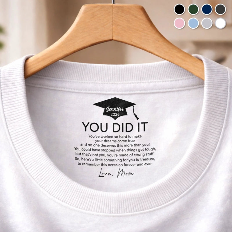 Personalised Inside Neck Print T-Shirt – Graduation Gift for Son, Daughter – The Adventure Begins