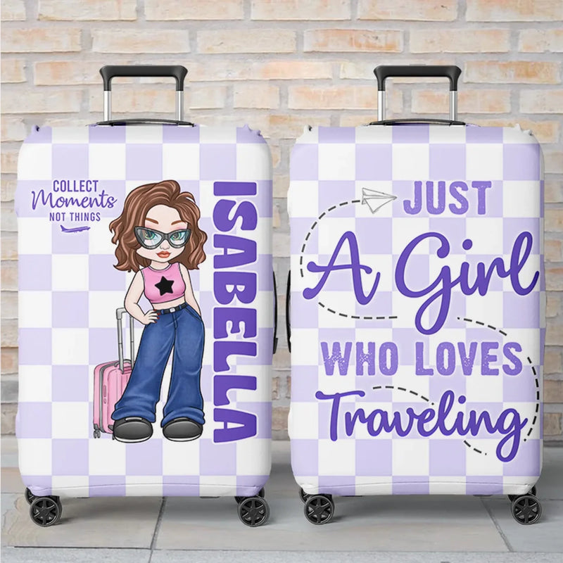 Personalised Luggage Cover – Summer Holiday Gift for Travel Lovers – Just A Girl Who Loves Traveling