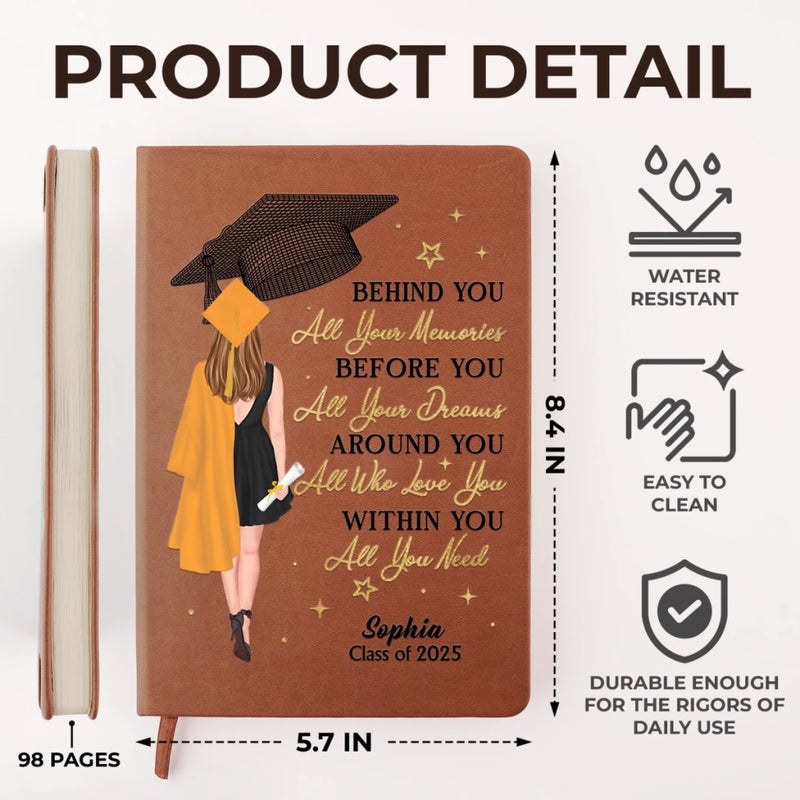 Personalised Leather Journal – Graduation Gift for Brother, Sister or Best Friend – Chasing Success, One Step at a Time