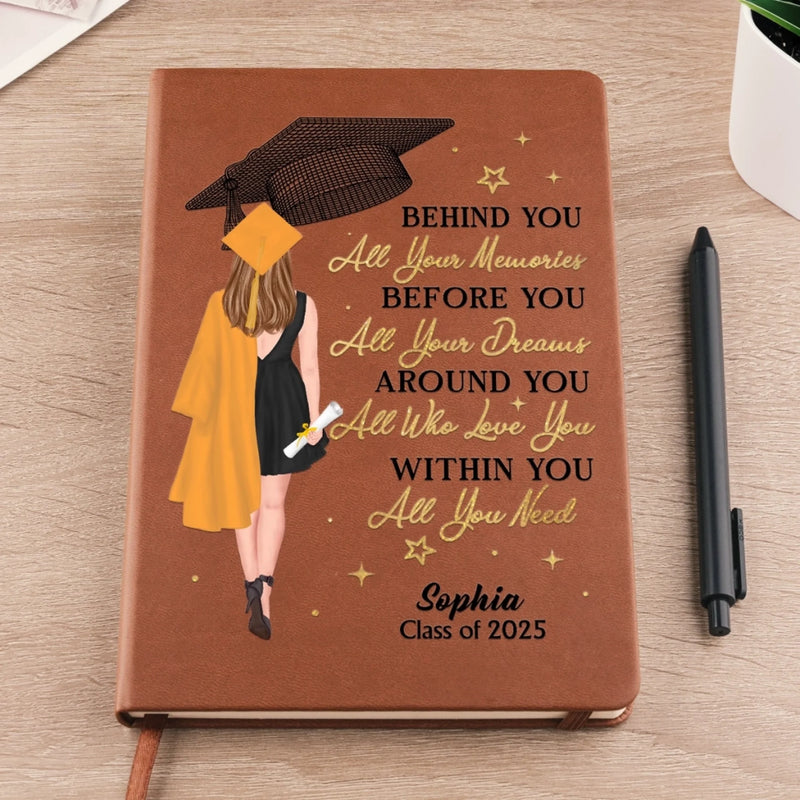 Personalised Leather Journal – Graduation Gift for Brother, Sister or Best Friend – Chasing Success, One Step at a Time