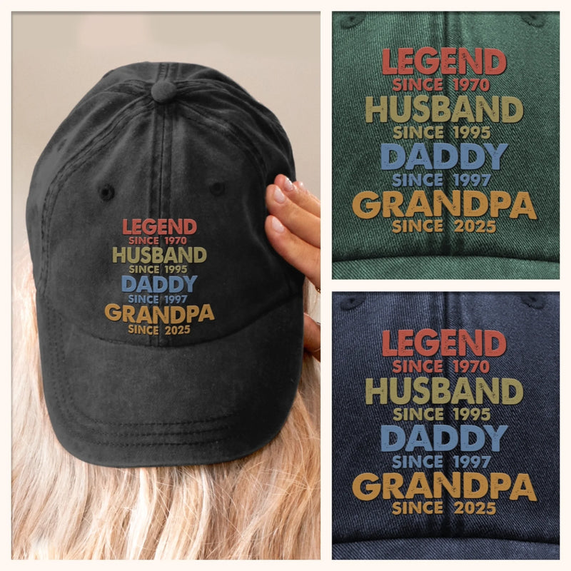 Personalised Vintage Washed Denim Cap – Gift for Dad, Grandpa – One Man Many Roles All Heart