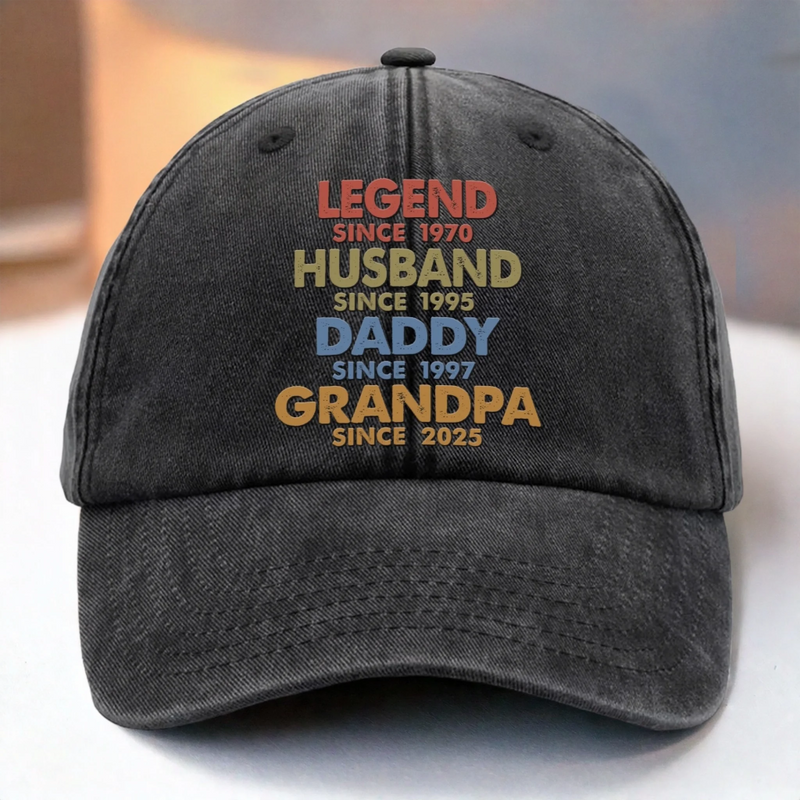 Personalised Vintage Washed Denim Cap – Gift for Dad, Grandpa – One Man Many Roles All Heart