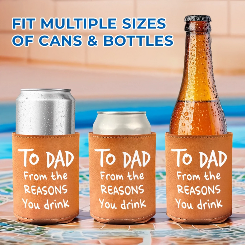 Personalised Photo Leather Can Cooler – Gift for Dad – Cheers To Chaos