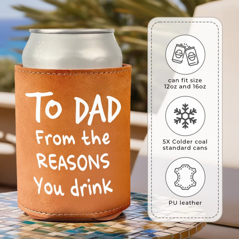 Personalised Photo Leather Can Cooler – Gift for Dad – Cheers To Chaos