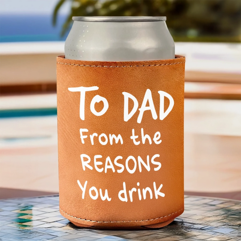 Personalised Photo Leather Can Cooler – Gift for Dad – Cheers To Chaos