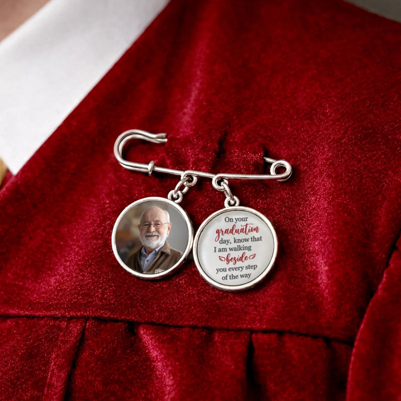 Personalised Lapel Pin with Photo Charm – Graduation Gift for Him or Her – Dreams Achieved, Goals Ahead