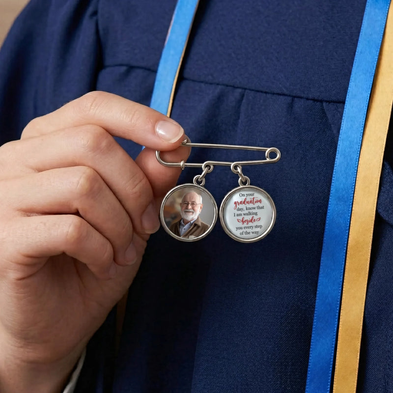 Personalised Lapel Pin with Photo Charm – Graduation Gift for Him or Her – Dreams Achieved, Goals Ahead