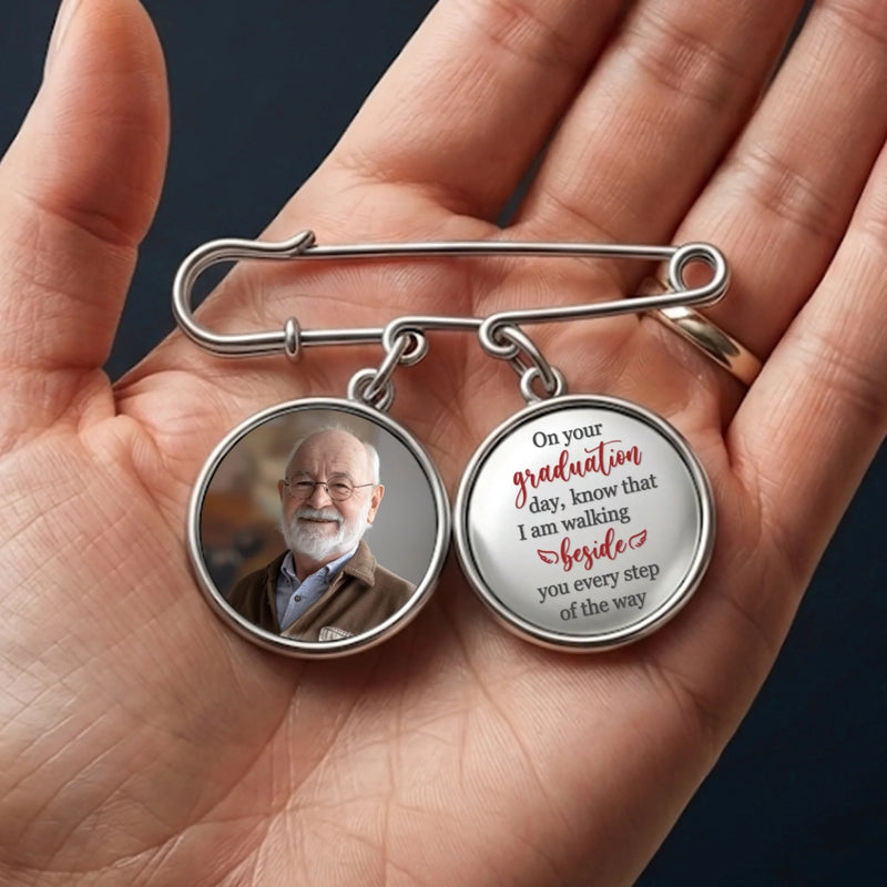 Personalised Lapel Pin with Photo Charm – Graduation Gift for Him or Her – Dreams Achieved, Goals Ahead