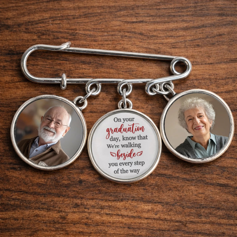 Personalised Lapel Pin with Photo Charm – Graduation Gift for Him or Her – Dreams Achieved, Goals Ahead