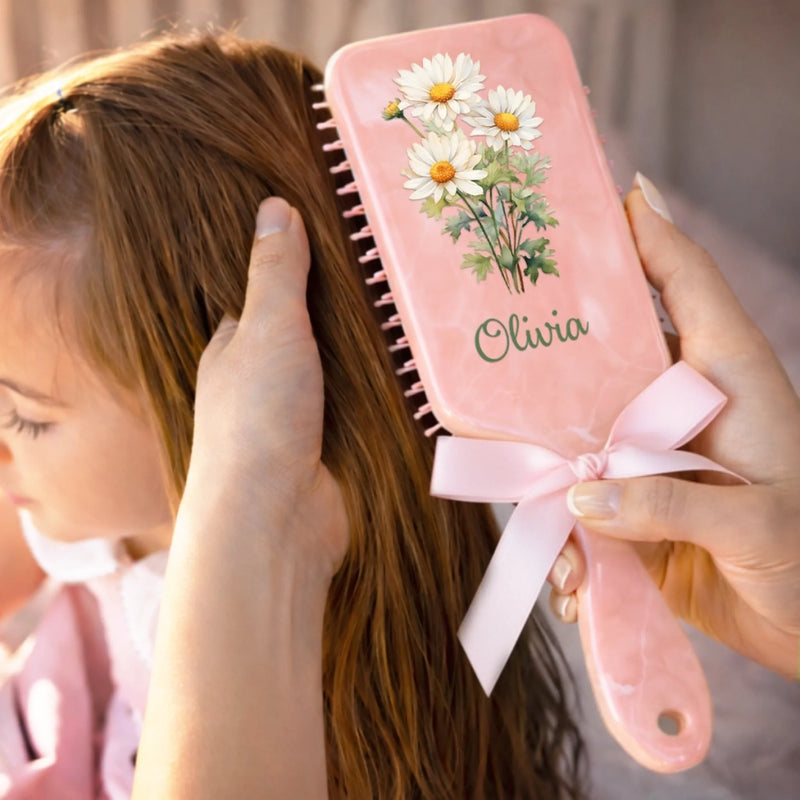 Personalised Birth Flower Paddle Hair Brush – Gift for Her – A Touch of Floral Charm