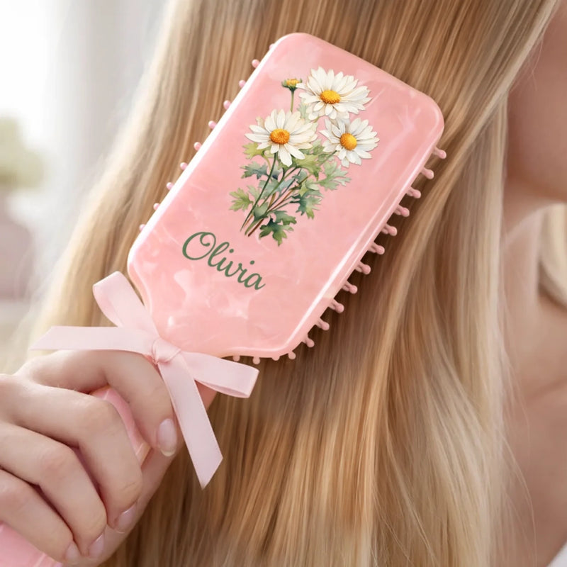 Personalised Birth Flower Paddle Hair Brush – Gift for Her – A Touch of Floral Charm